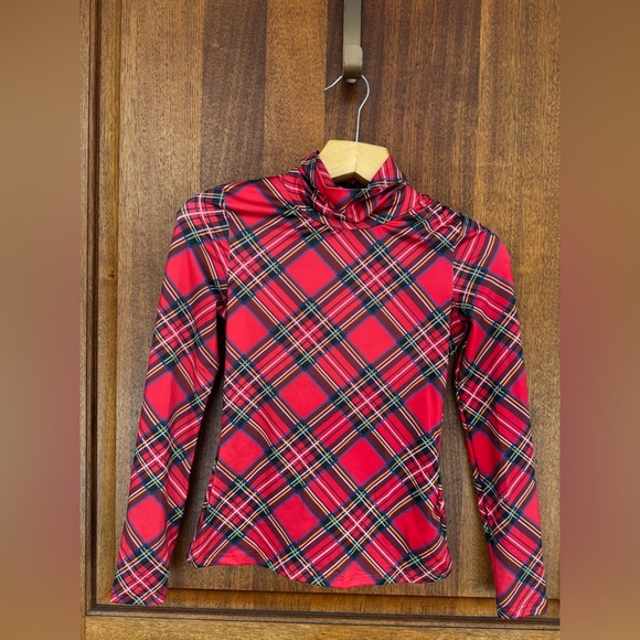 Red Tartan Plaid Festive Turtleneck Christmas Holiday Party Small 2 - Picture 8 of 8
